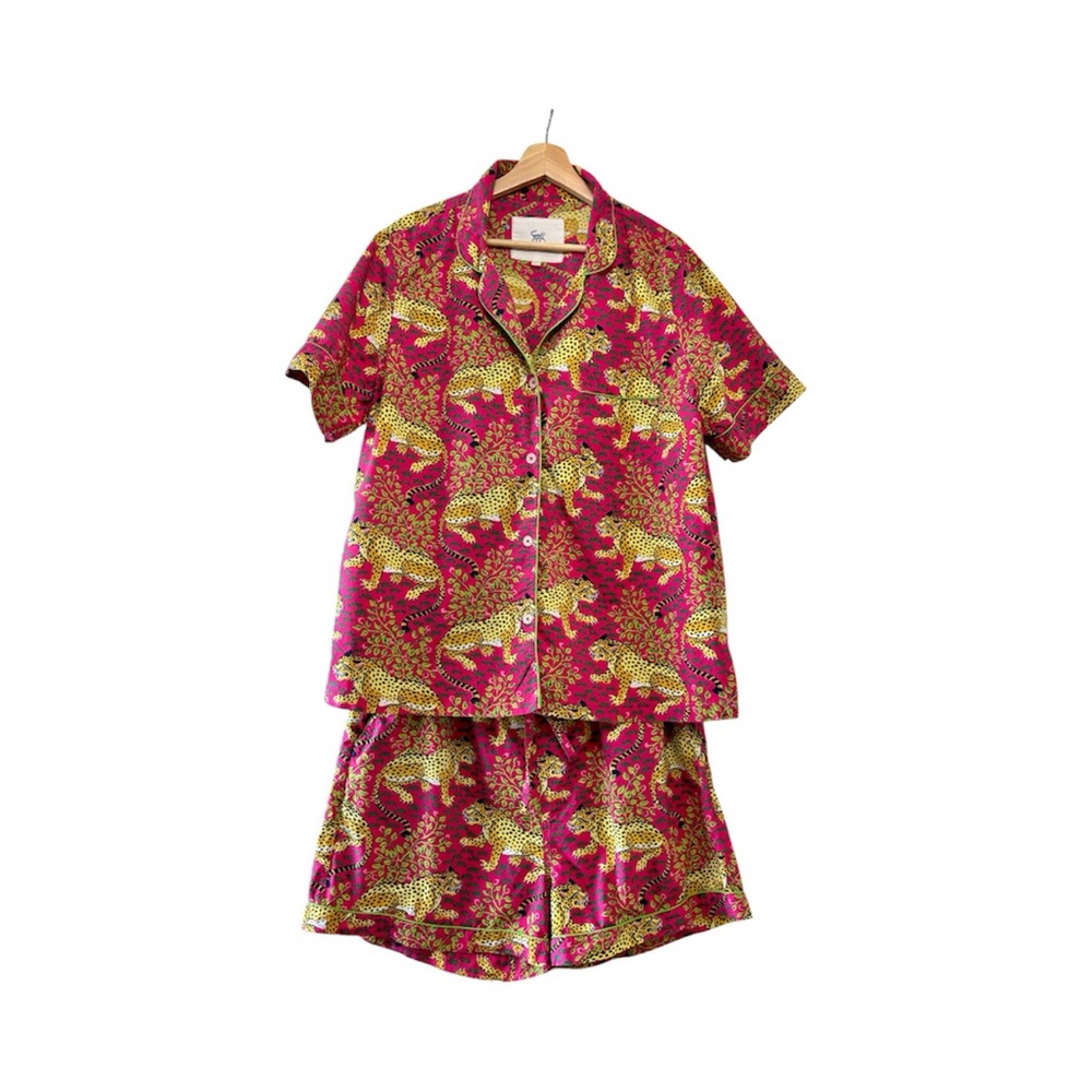 Printfresh Bagheera Leopard Print Pajama Set Pink and Yellow Organic Cotton XL - Picture 2 of 12